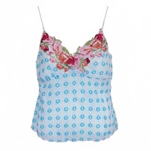 💕 JOHNNY WAS vintage floral embroidery tank camisole XS white rose appliqué